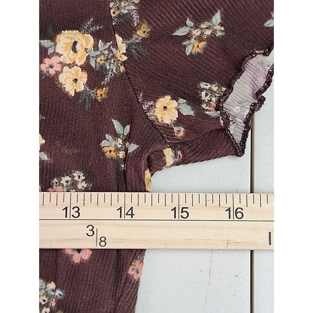 Y2K Brown Floral Baby Doll Short Sleeve Baby Tee Size Medium Cropped 90s Boho - Picture 5 of 11